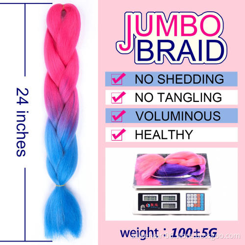 Wholsale Ombre Purple Blue 24 Inch Long PROTECTIVE STYLE LIGHTWEIGHT Jumbo Braids Hair Easy Braiding Synthetic Hair Extensions